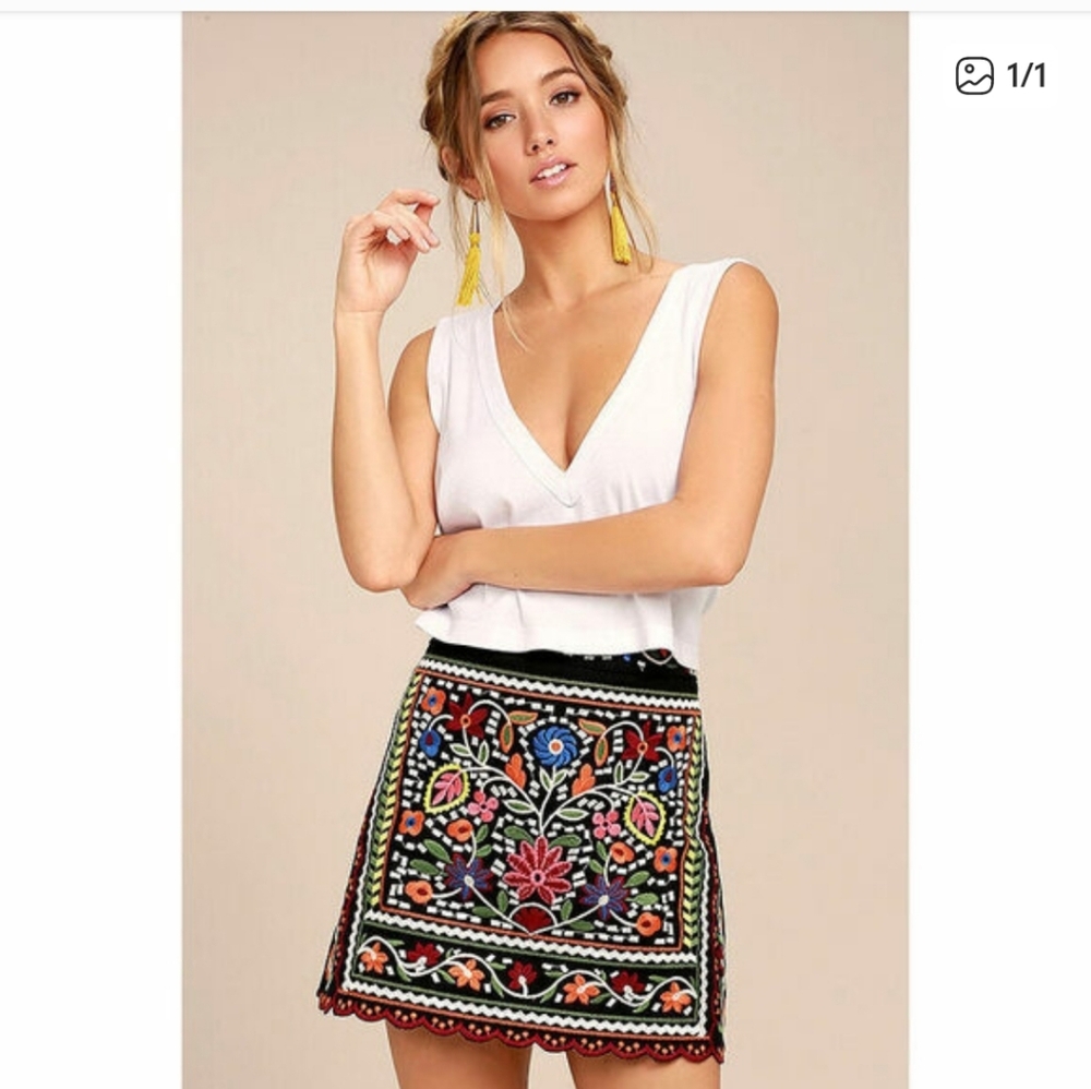 Lulus Don't Stop The Party Black Embroidered Mini Skirt